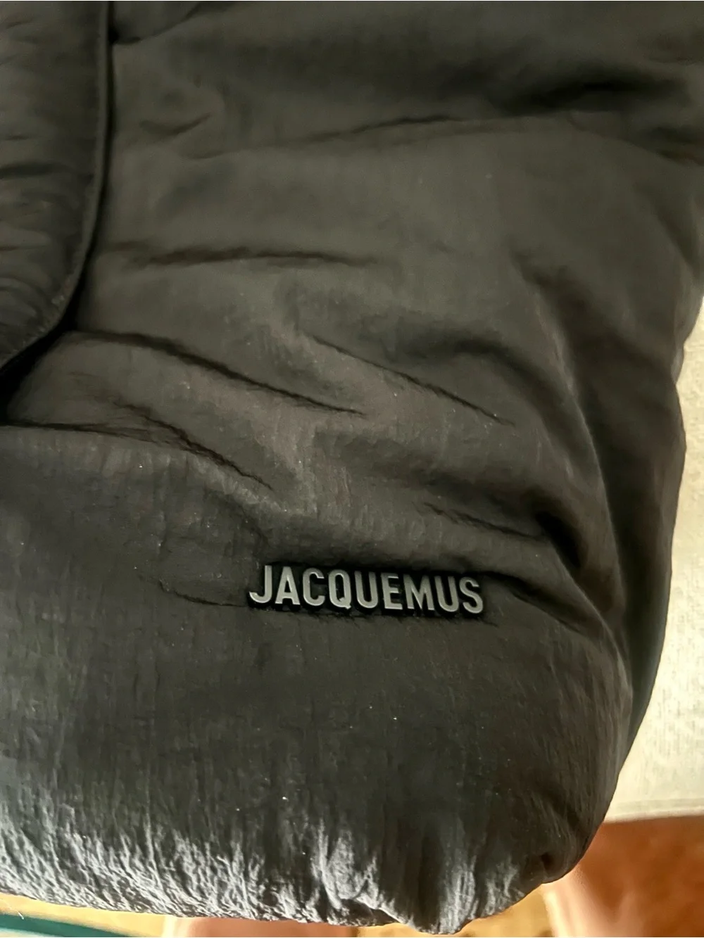 Jacquemus Black Quilted Tote with Leather Handles and leather interior details